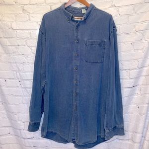 L.L. Bean Blue 100% Cotton Button Down Long Sleeve Shirt Men’s Size XL Tall